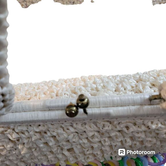 Vintage 80's Made in Japan Handbag Ivory Raffia - Picture 4 of 8